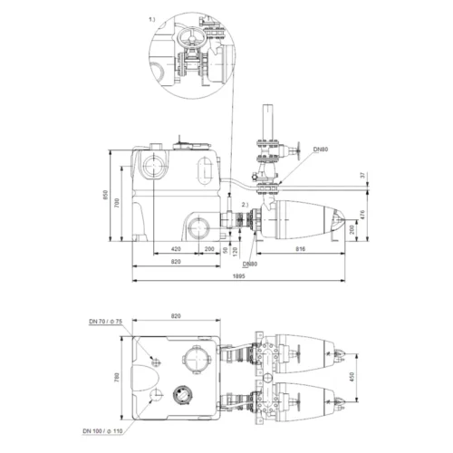 Насосная станция Grundfos MULTILIFT MDV.80.80.60.2.51D/450.SE (арт. 96776520)